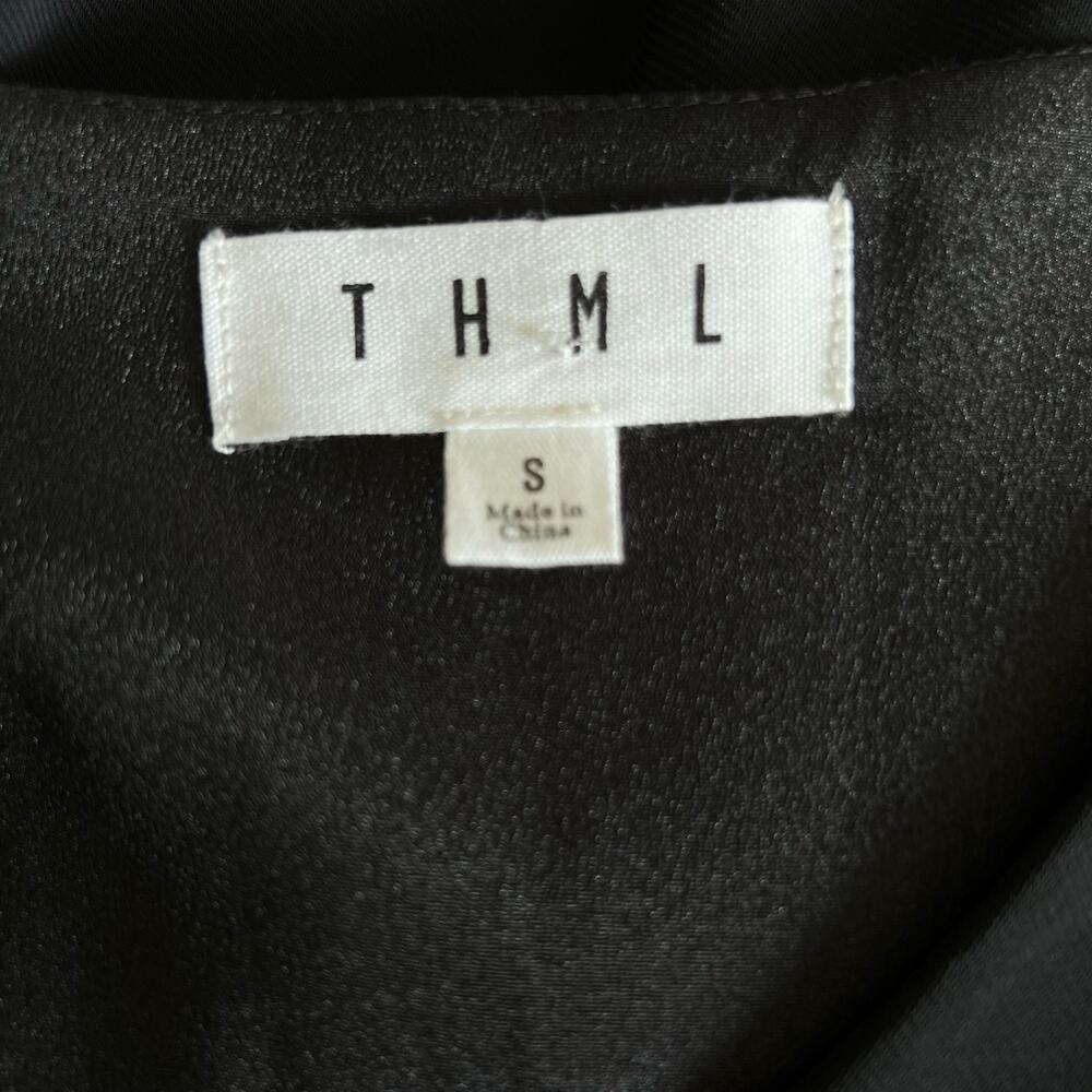THML Mini Dress Black Small Ruffle Long Sleeve V Neck - Picture 4 of 7